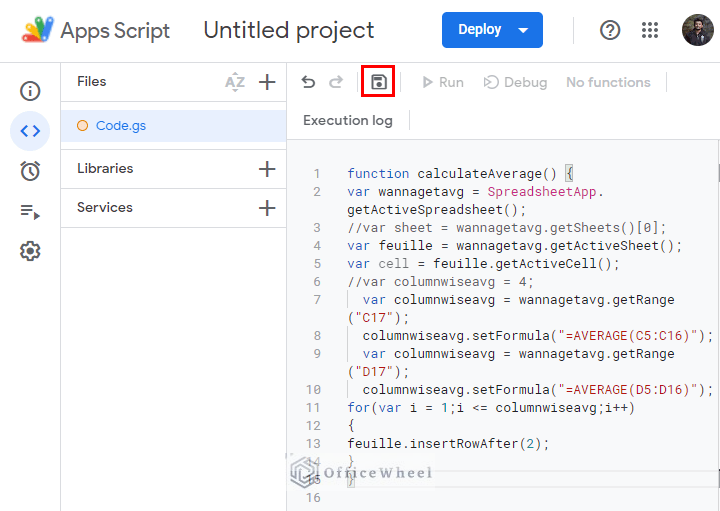 inserting the code in the apps script section then saving the code